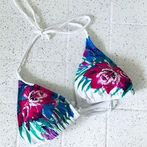 Lips floral tropical string bikini top size medium padded sequined
